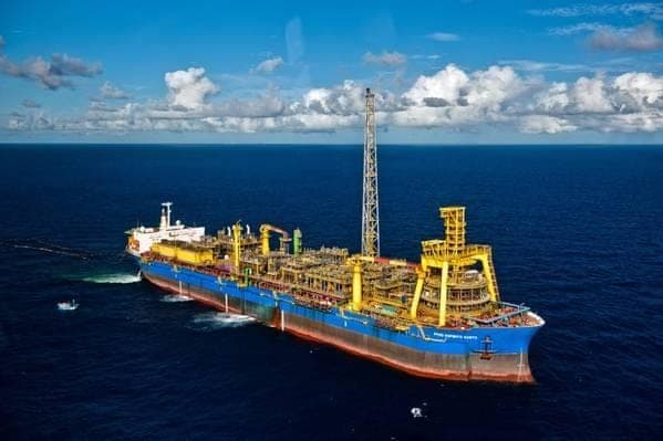 FPSO production vessel moored offshore in open water